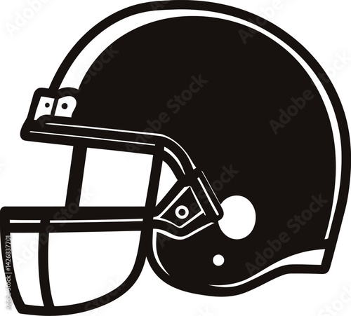 American football helmet illustration, protective headgear vector, black white side profile sports equipment stylized graphic