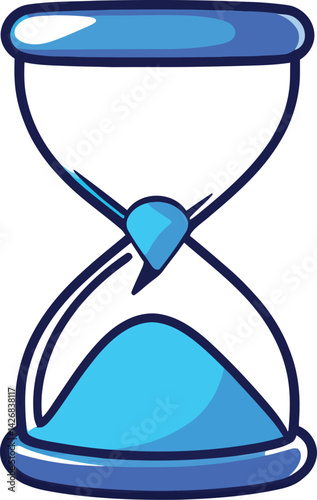 hourglass time passage blue sand illustration, classic shape glass bulbs vector, dark blue outline time management symbol