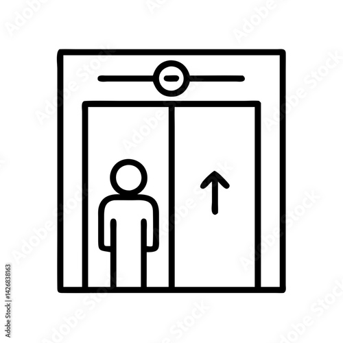 Elevator lift transportation building access person up arrow icon vector illustration design, line art