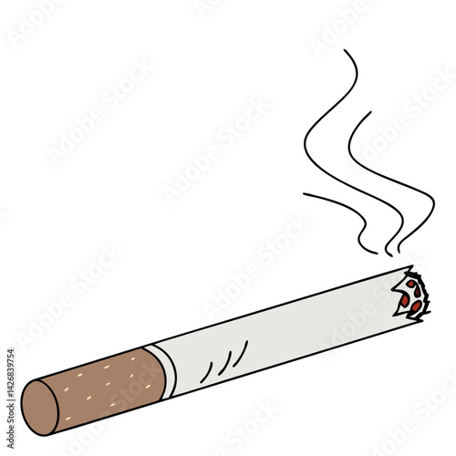 Burning Cigarette With Smoke Illustration Representing Addiction And Health Risks