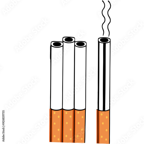 Cigarette Vector Illustration Depicting Unlit And Lit Cigarette With Rising Smoke