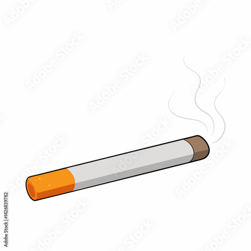 Cartoon Cigarette With Smoke Vector Illustration On White Background Detailed Smoking Concept