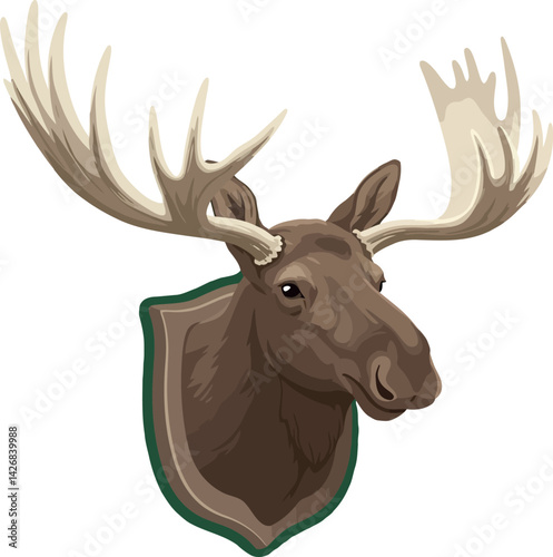 Moose head wall mount trophy illustration with large antlers natural wildlife design 
