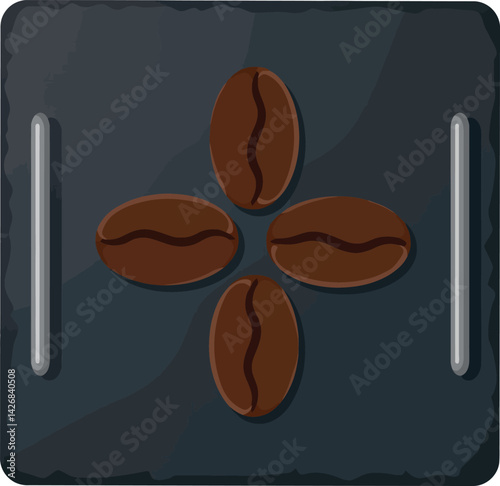 Coffee Beans Icon Four Brown Coffee Beans on Black Background Vector Illustration 
