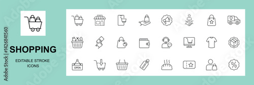 Shopping Line Icons, Editable Stroke.