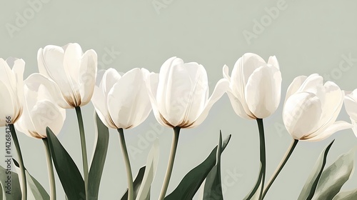White Tulips with Spring Flowers, and Green Background.