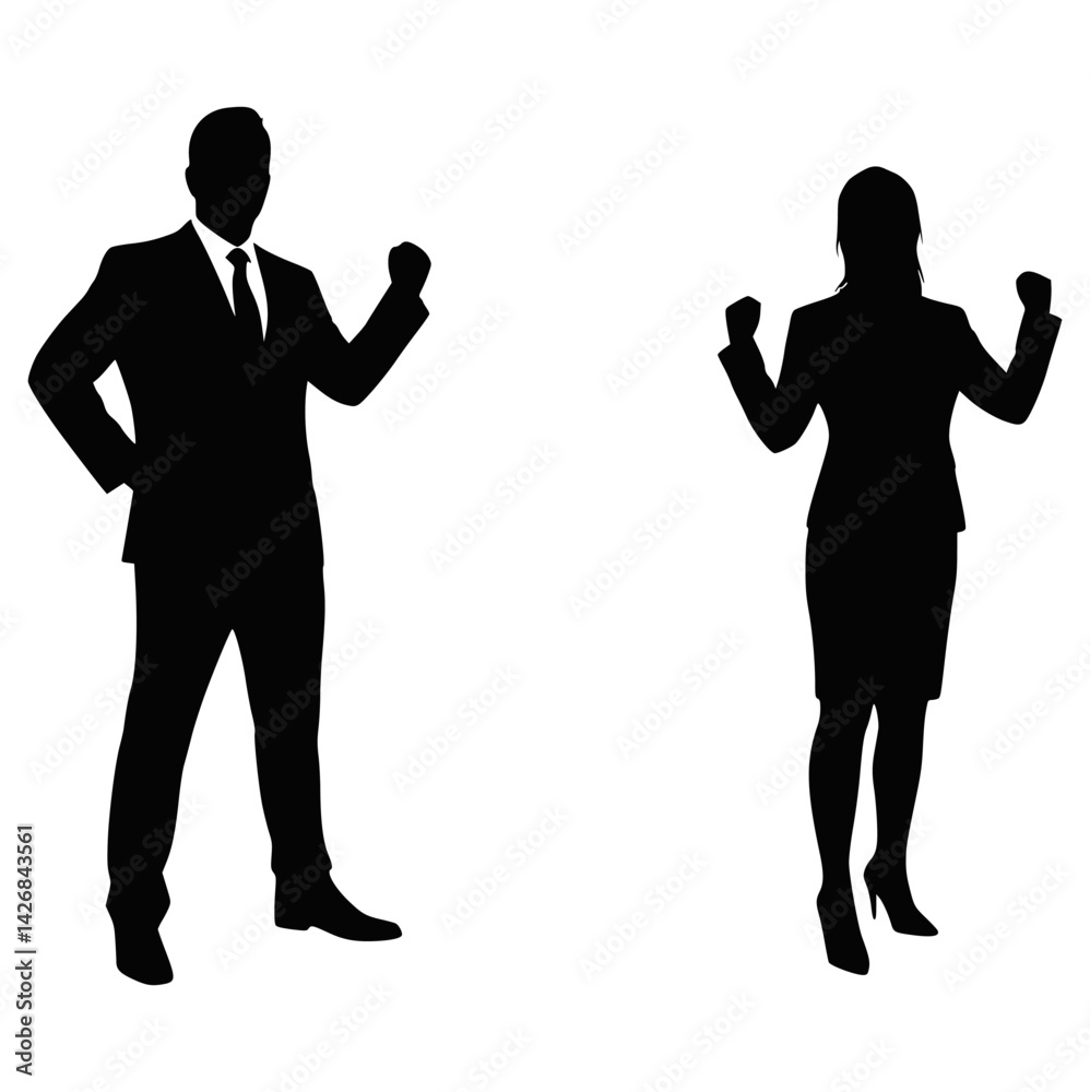 Fototapeta premium Silhouette of Successful Business Team Celebrating with Raised Fists