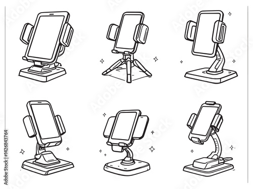 Phone mount line art abstract drawing of hands free accessory