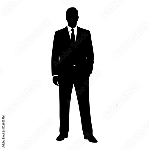 Silhouette of Confident Businessman in Formal Suit Standing with Hands in Pocket