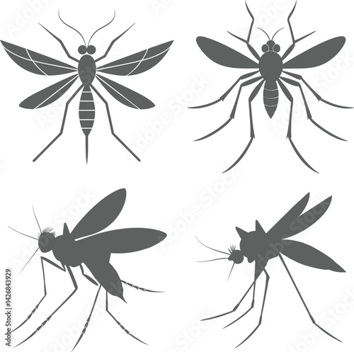 Collection of Black and White Mosquito Silhouettes 