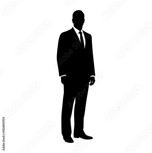 Silhouette of Confident Businessman in Formal Suit Standing with Hands in Pocket