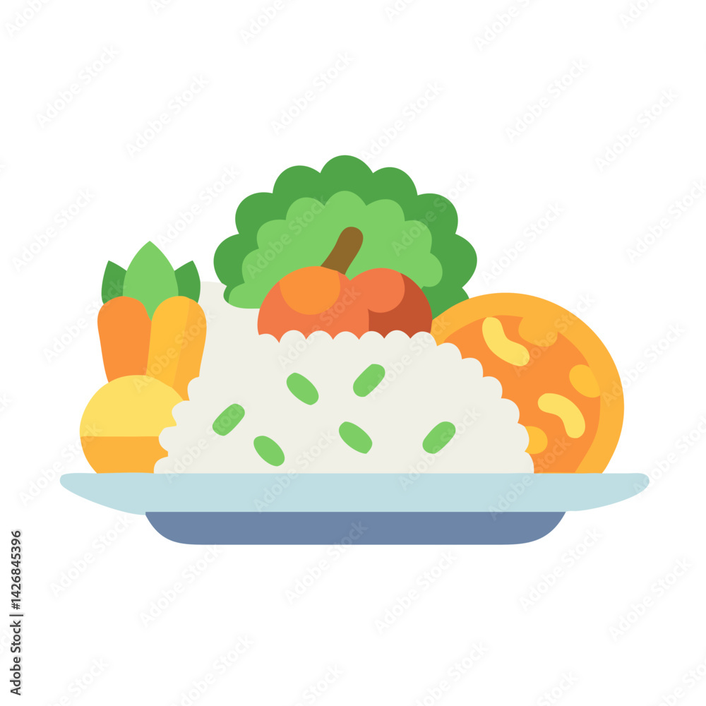 Fototapeta premium Vegetable and Rice Platter Meal Icon Design