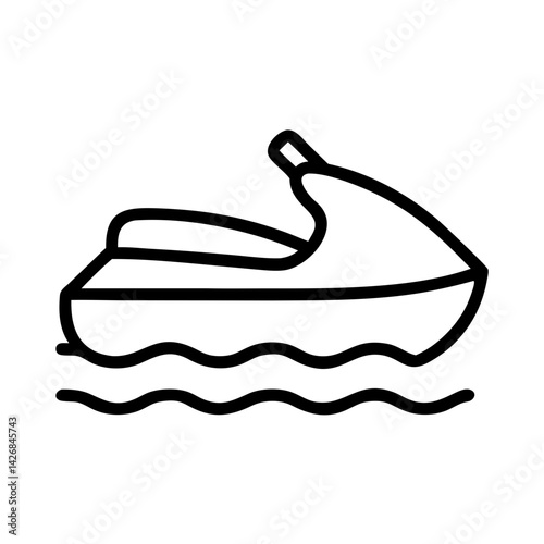 Outline jet ski vector illustration, personal watercraft, sea scooter, water sport, boat, ride, fun, summer vacation