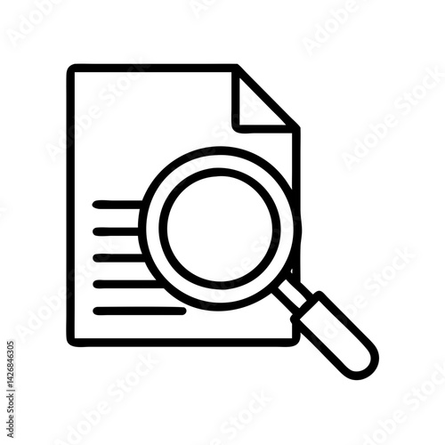 Document search icon data analysis magnifying glass research find information file review report line