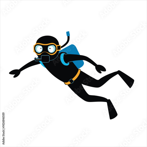 scuba diver silhouette on white background vector