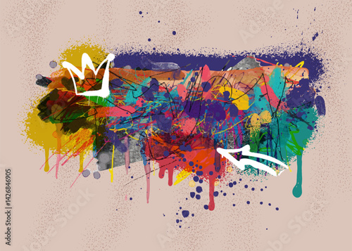 Abstract colorful graffiti art background. Decorative vector arrow, colored spray in graffiti styles. Graffiti pop art background on the wall abstract vector colorful pattern wallpaper art.