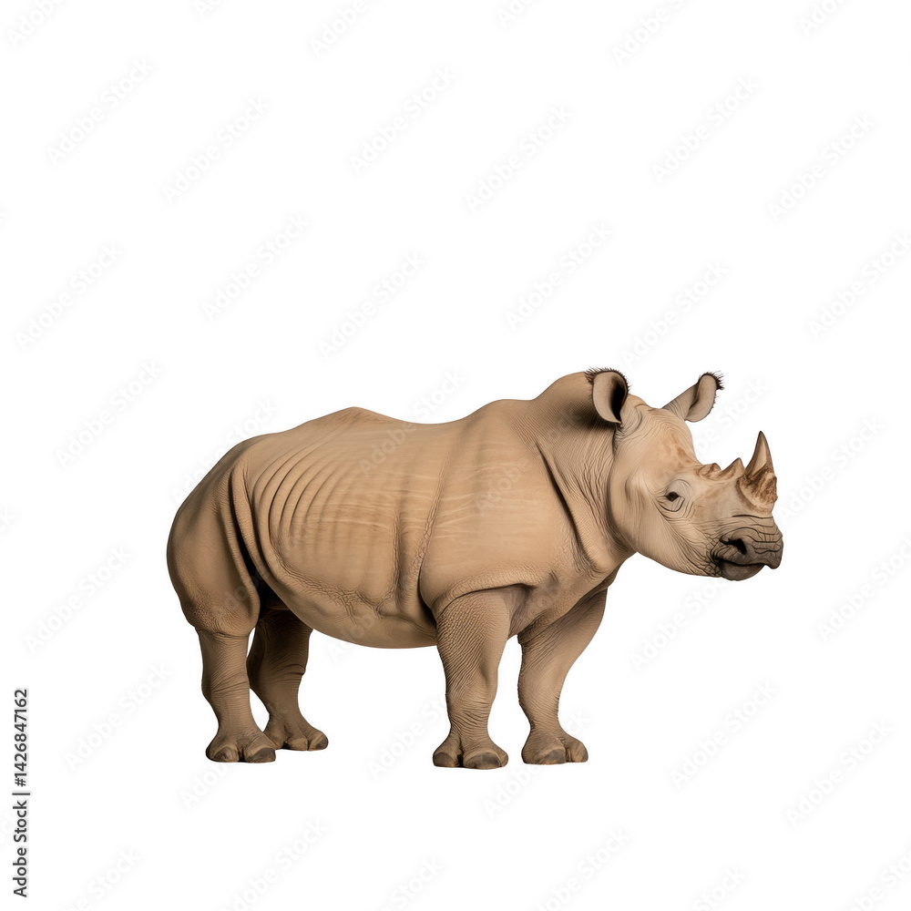 Obraz premium A powerful rhino standing proudly, displaying its impressive size and horn