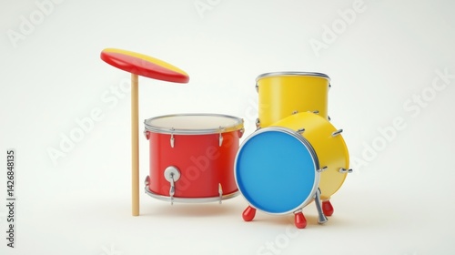 drums toys 3d rendering isolated on white background. Cartoon plastic style icon