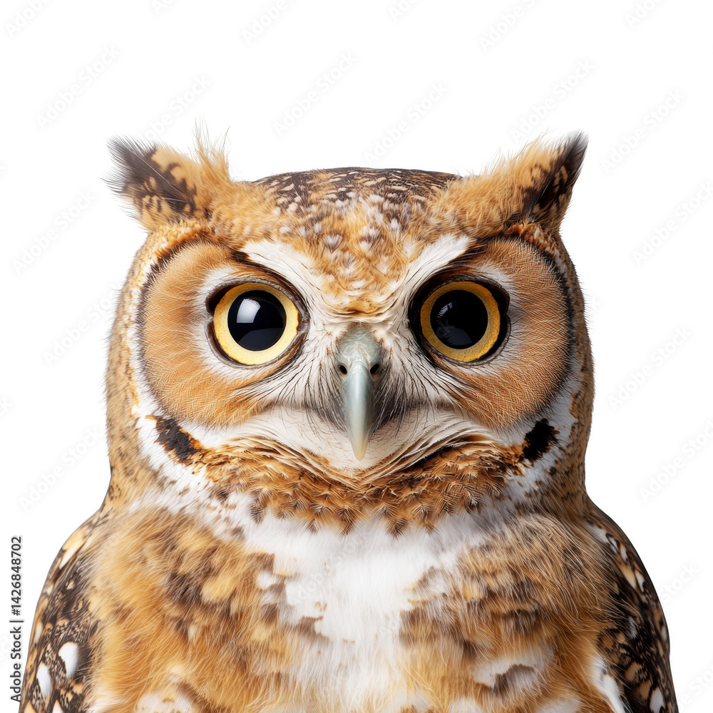 Fototapeta premium A stunning, up-close shot of an owl, showcasing its striking gaze and detailed features