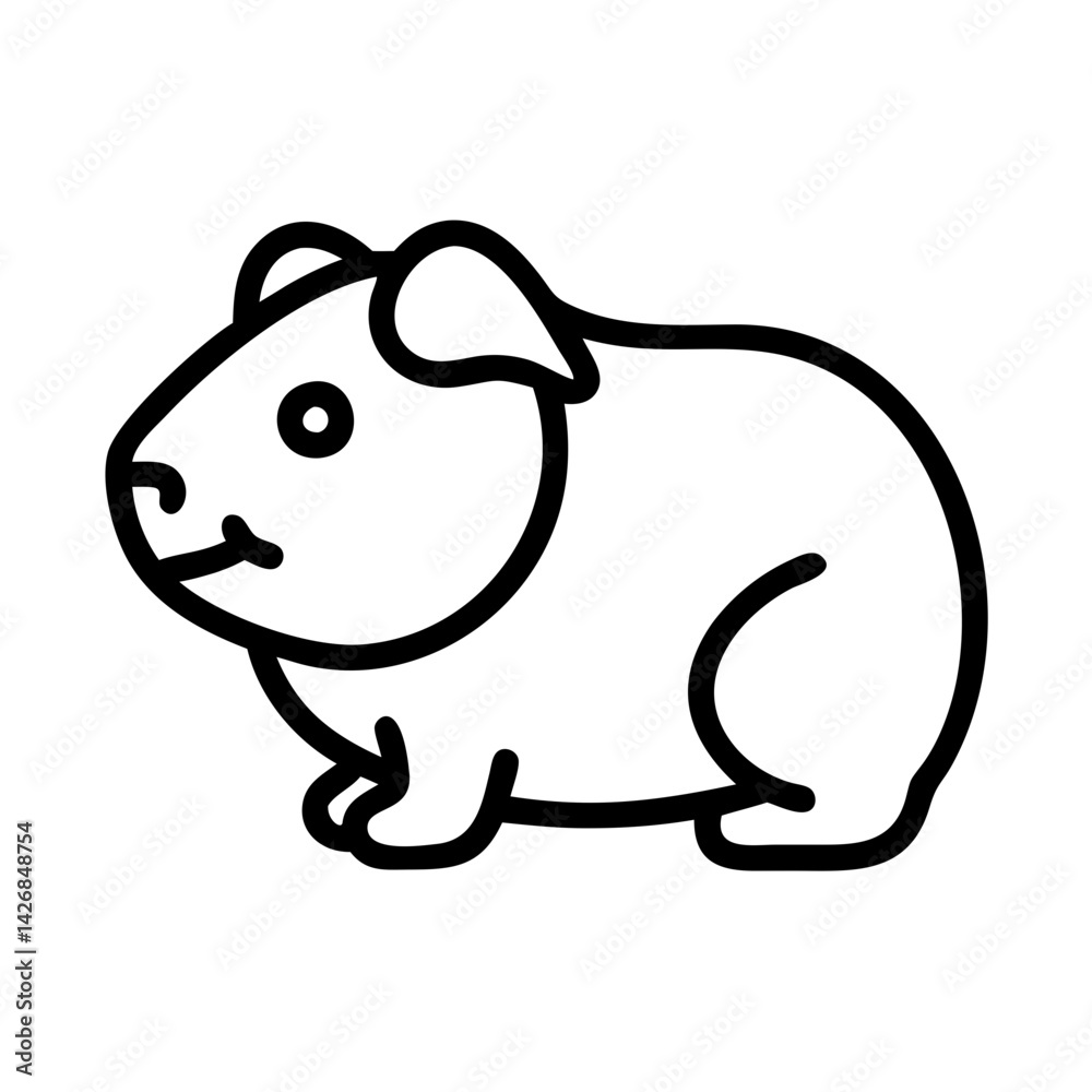 Outline drawing of a cute guinea pig pet rodent animal vector illustration graphic design art image