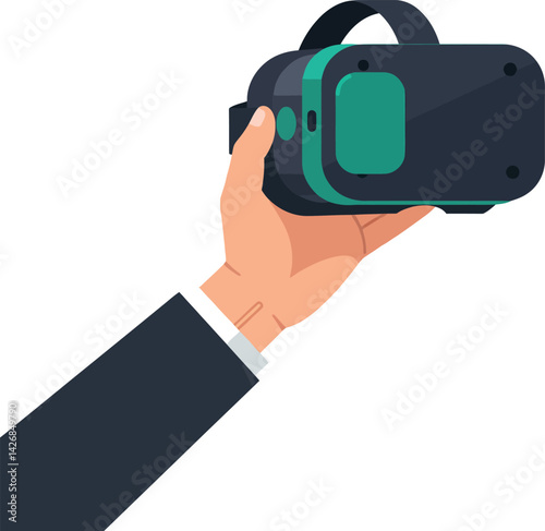 Hand Holding Virtual Reality Headset Technology Device for Immersive Experience Vector Illustration 