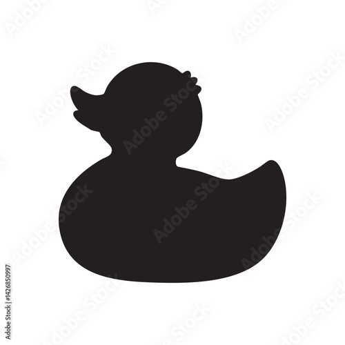 silhouette of rubber duck vector art illustration in  black against a pure white background