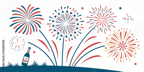Patriotic celebration vector with fireworks and american symbolism for fourth of july