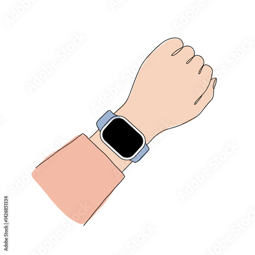 Stylish wrist with smartwatch on light background