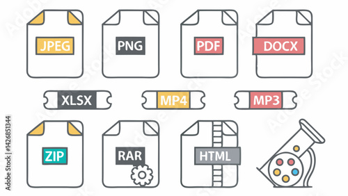 Graphic illustration of different file types and formats with cannon design