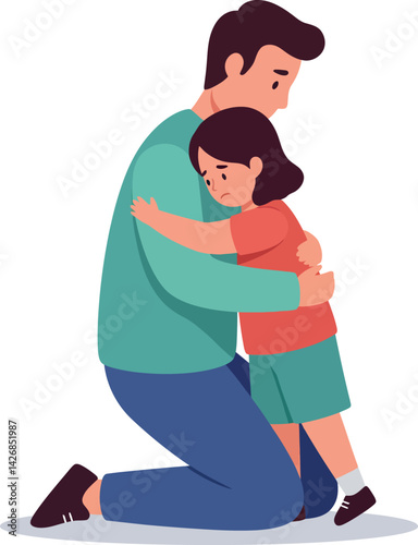 Father and son embracing in comforting hug vector illustration showing family love and care 