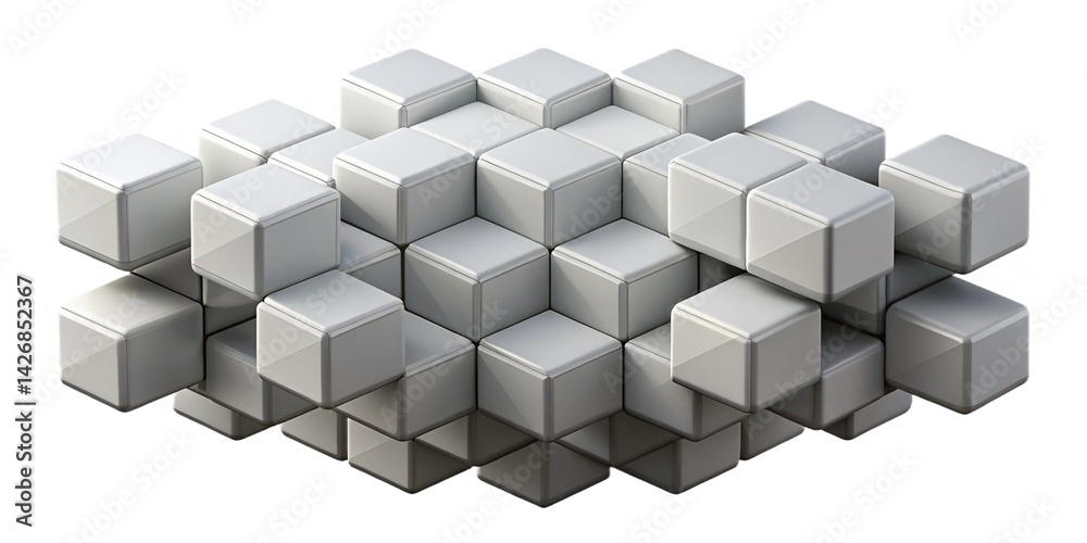 Obraz premium 3D geometric background with a uniform grid of floating cubes in monochrome shades
