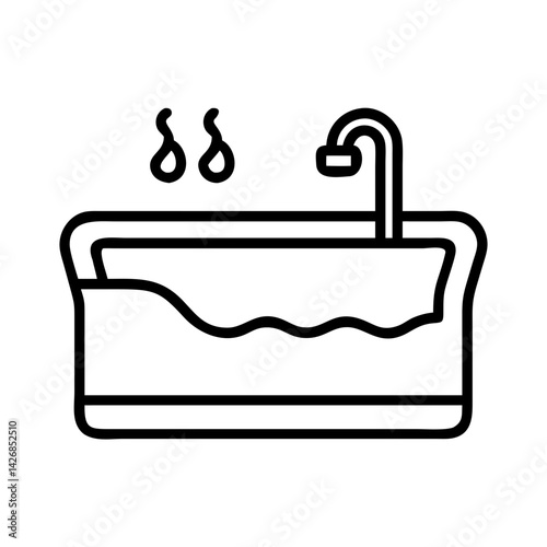 Outline bathtub hot water steam relaxation spa bathroom plumbing fixture vector graphic design