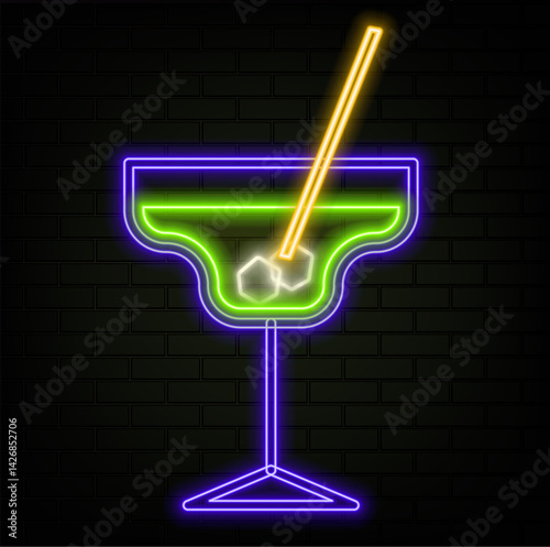 Drawing cocktails. neon style. Vector illustration.