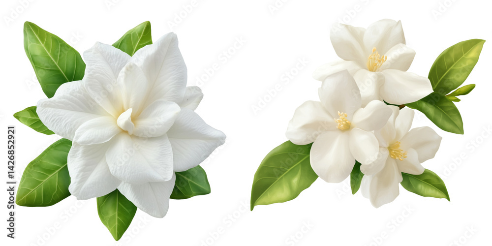 Obraz premium \Set of a, White jasmine flower, isolated on a transparent background.