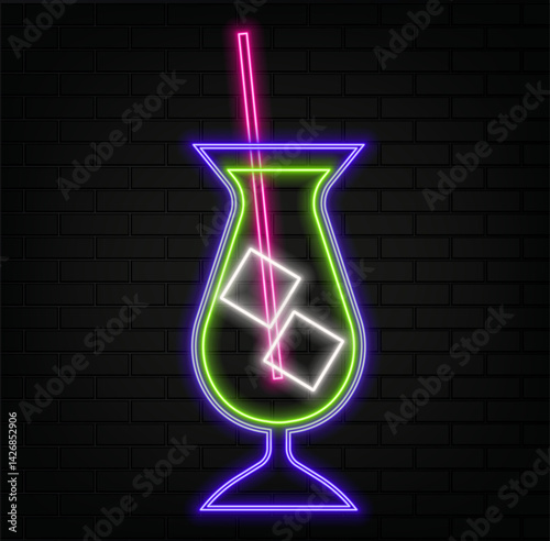Drinks and alcohol-neon style seamless icons..Alcohol cocktail drink icons for menu. alcoholic beverages. cocktail glass.