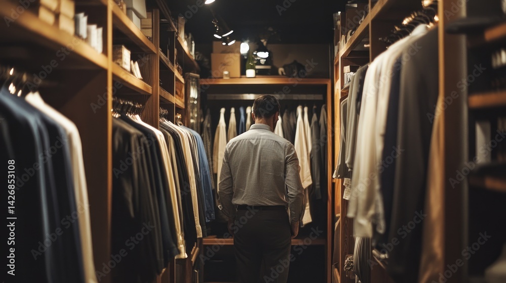 Man in Closet with Suits and Shirts Man in Closet with Suits and Shirts