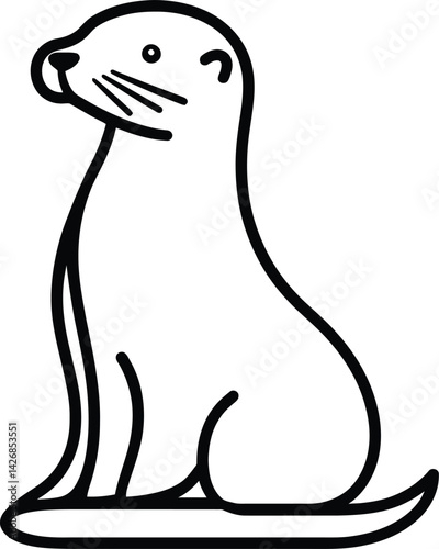 Seal Sitting with Head Turned | Minimalist Black and White Animal Illustration | Simple Line Art Vector Design