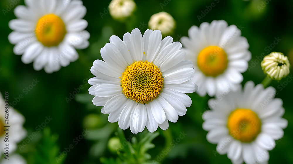 Obraz premium Closeup Of White Daisies With Yellow Centers