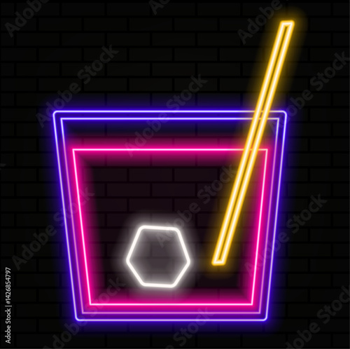 Spicy Paloma, Wineglass with tequila blanco, Cocktail. neon style. drink