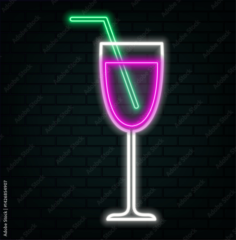 Summer cocktail drinks with fruits and ice cubes. neon style.
