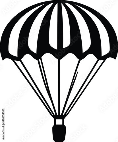 Parachute Silhouette | Simple Black and White Skydiving Equipment Icon | Outdoor Adventure and Safety Gear | Vector Illustration