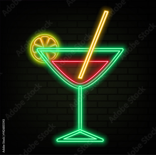 Template design cocktail menu and drink list. neon style. Vector illustration.