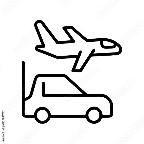 Airplane car travel transport vehicle journey aviation automotive vacation trip tourism icon line art