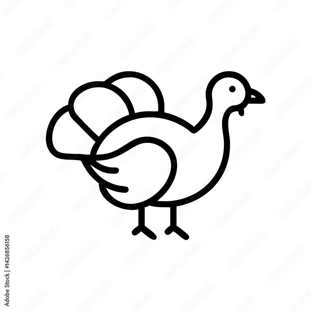 Simple linear UI icon of a turkey in black and white, Thanksgiving Day concept, on a white background with copy space Simple linear UI icon of a turkey in black and white, Thanksgiving Day concept, on a white background with copy space