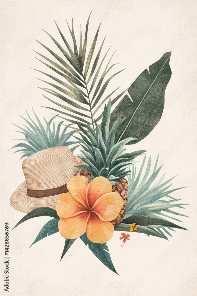 Naklejka premium Summer time illustration pineapple leaf.