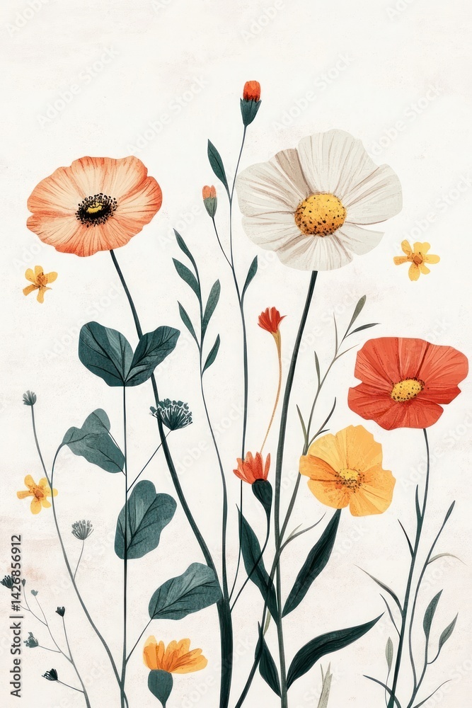 Fototapeta premium Summer time illustration flowers art.