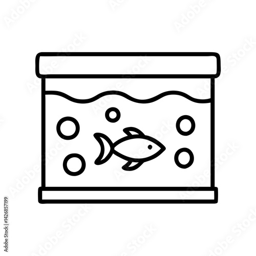 Aquarium fish tank pet water bubbles aquatic sea ocean life swimming bowl outline vector graphic
