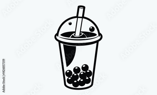 Bubble tea silhouette, Bubble Tea black silhouette,Bubble tea drink vector 