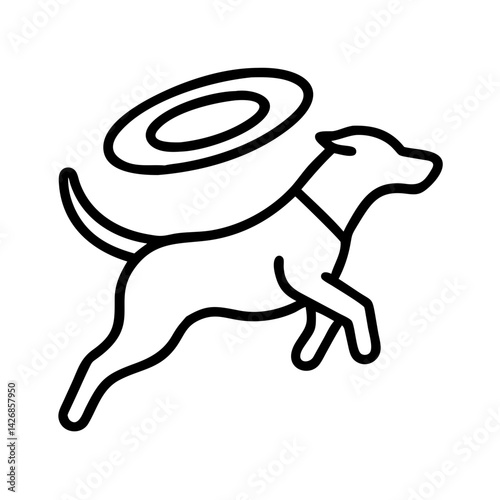 Outline dog pet animal vector graphic illustration canine playful frisbee design silhouette drawing art