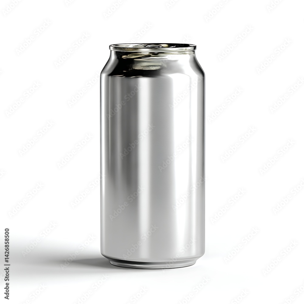 A blank, silver aluminum can isolated on a white background A blank, silver aluminum can isolated on a white background